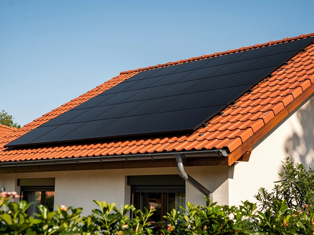 Panneaux solaires en autoconsommation posés sur une toiture en tuiles